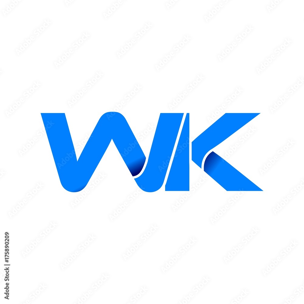 wk logo initial logo vector modern blue fold style wk logo initial logo vector modern blue fold style
