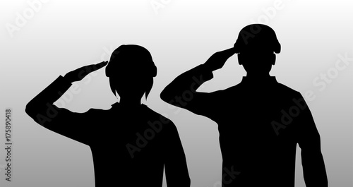 silhouette black salute men and women soldier photo
