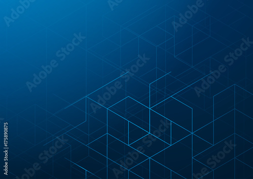 abstract dark blue background, line triangle hexagon structure pattern