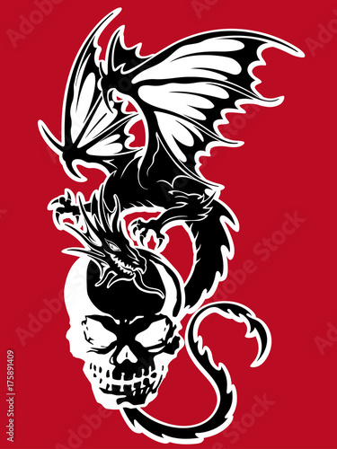 スカルとドラゴンのイラスト,