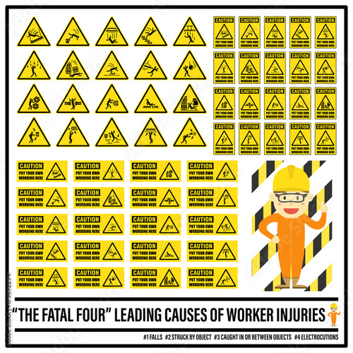 Set of safety caution signs and symbols of fatal hazards, Put your own wording on safety caution signs, The fatal four