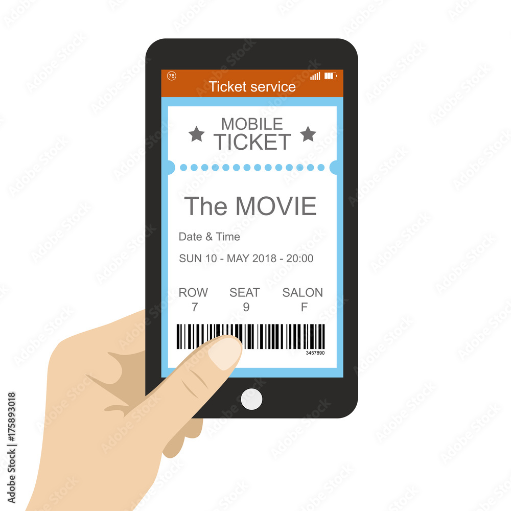 Ticket service,hand holding smart phone with movie ticket application, Ticket service,hand holding smart phone with movie ticket application,