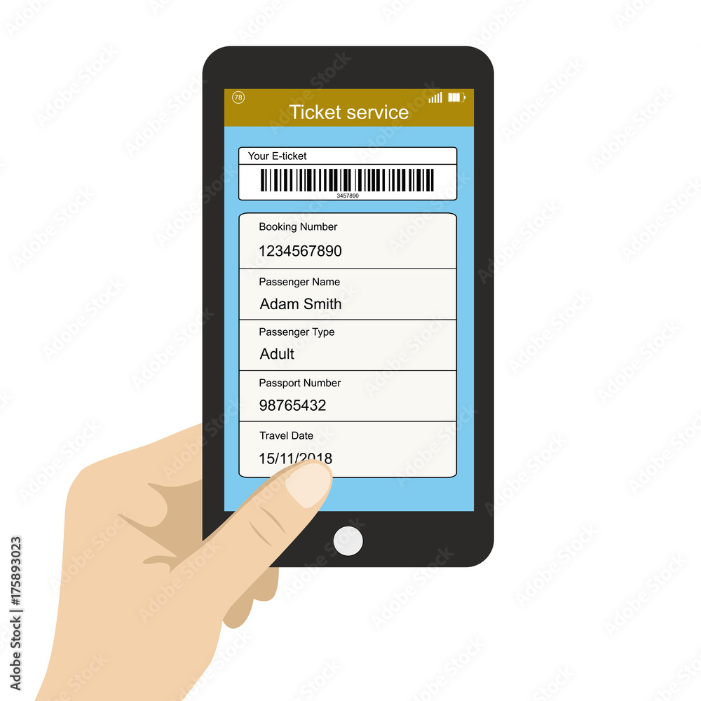 Hand holding smartphone,ticket service app on screen, Hand holding smartphone,ticket service app on screen,