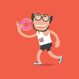 Running Man With Donut In Hand Health Concept Vector Illustration