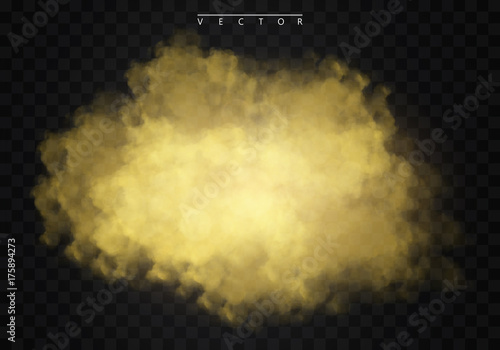 Golden fog or smoke isolated on a transparent background special effect. Golden vector cloudiness, mist or smog background. Vector illustration