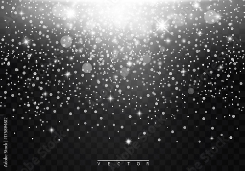 Vector glamor fashion illustration. Silver glittering star dust trail sparkling particles on transparent background. EPS10