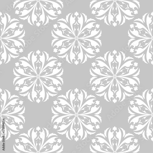 White floral seamless design on gray background