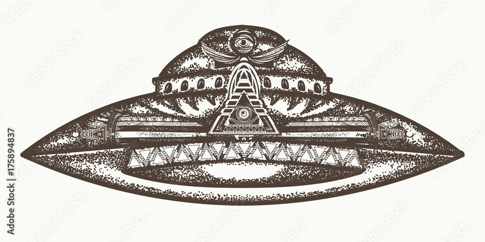 UFO ship vector. Ufo alien spaceship hand drawn graphic Stock Vector |  Adobe Stock