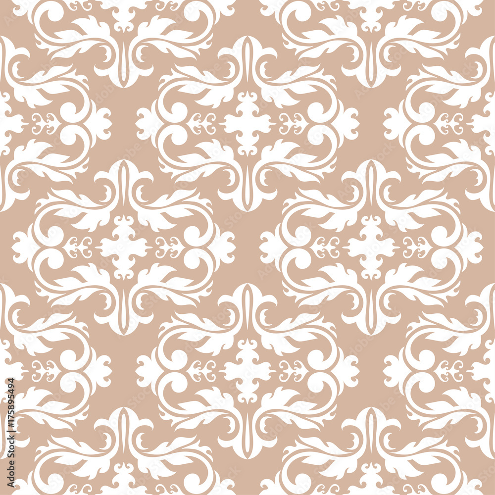 Wallpaper seamless pattern. Ornamental beige background. Vector illustration