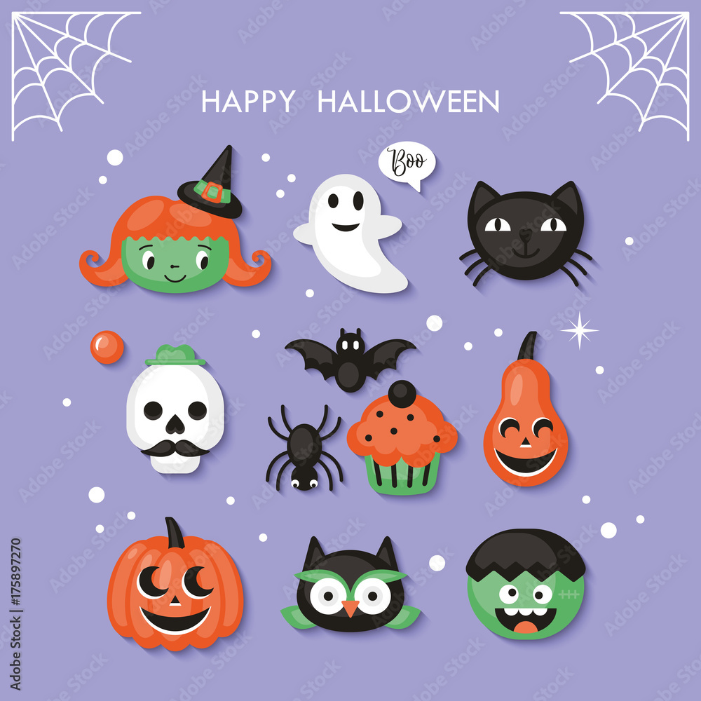 Halloween holiday cute characters set