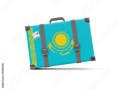 Luggage with flag of kazakhstan. Suitcase isolated on white