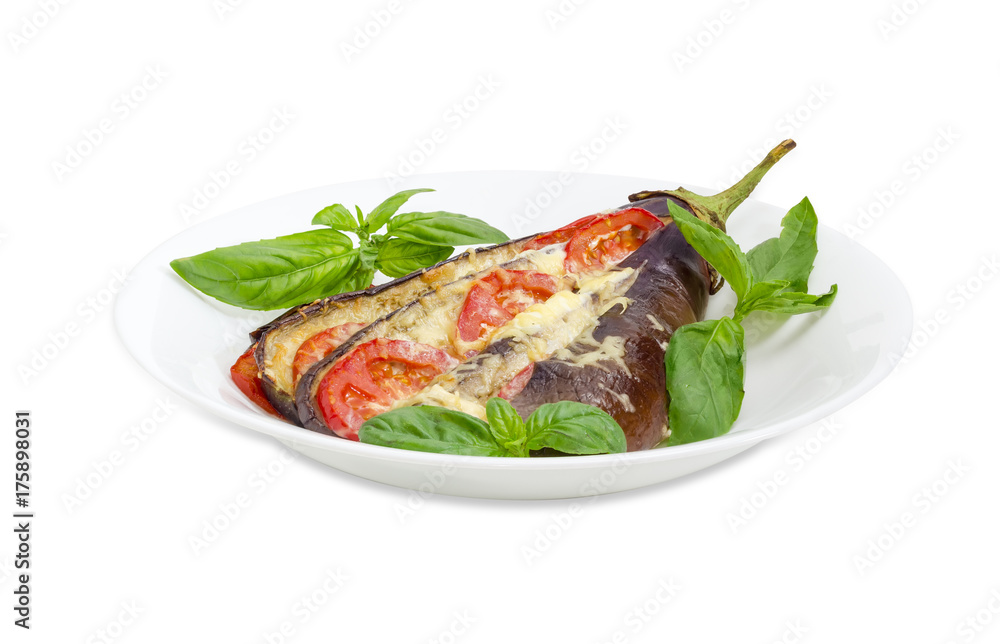 Eggplant stuffed with vegetables and cheese