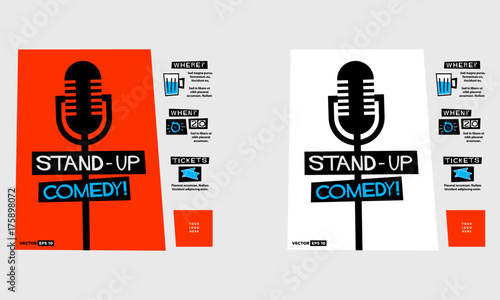 Stand Up Comedy (Flat Style Vector Illustration Performance Show Poster Design) with Where, When And Ticket Details
