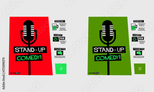 Stand Up Comedy (Flat Style Vector Illustration Performance Show Poster Design) with Where, When And Ticket Details