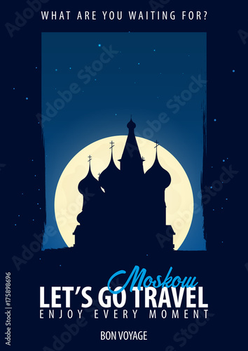 Russia. Time to Travel. Journey, trip, vacation. Moon background. Bon Voyage.