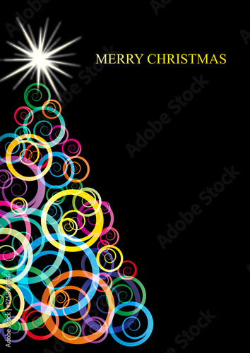 Greeting of Christmas. Poster Christmas tree with curls