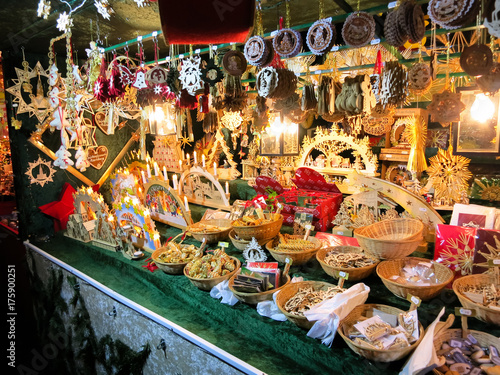 Christmas decoration on the Christmas Market or Weihnachtsmarkt in Nuremberg, Germany.