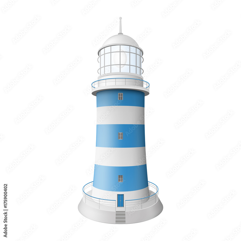 Realistic lighthouse. Illustration isolated on white background. Graphic concept for your design Realistic lighthouse. Illustration isolated on white background. Graphic concept for your design