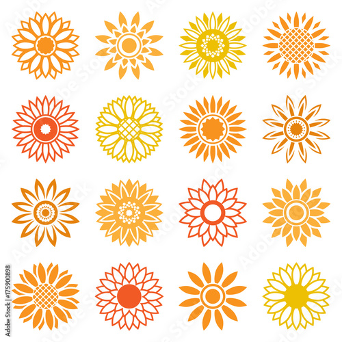 Vector sunflower icons isolated leaf isolated on white background. Midsummer plants signs for logo and labels