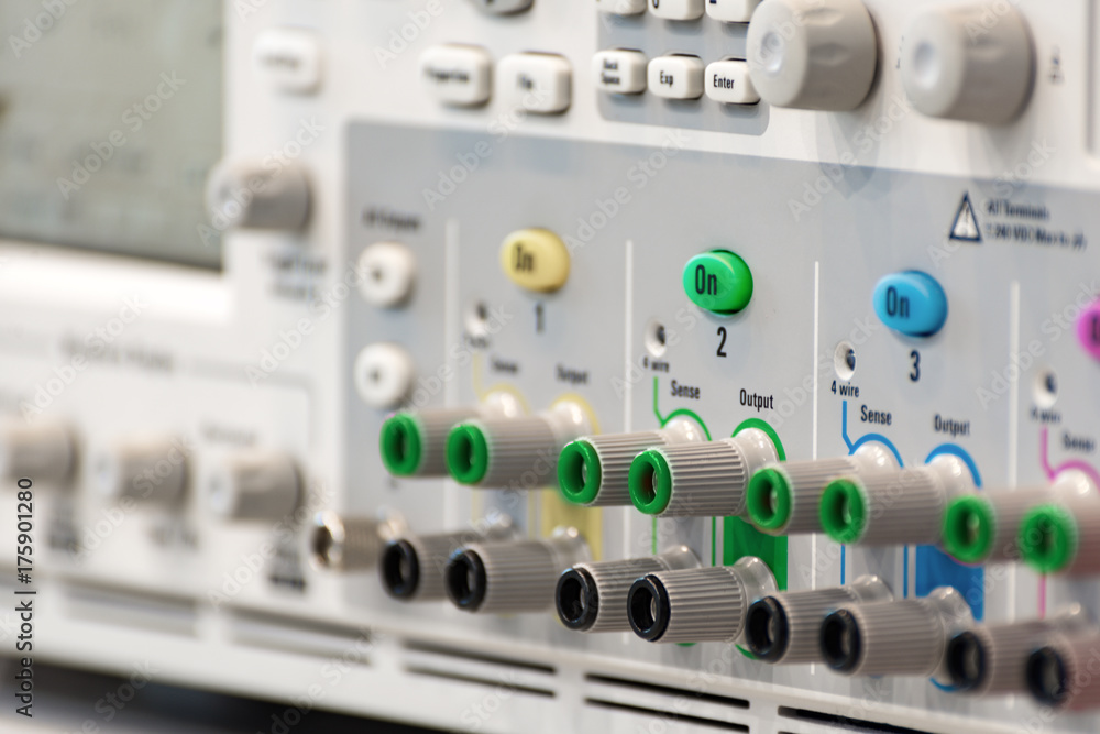 Fragment of a modern digital oscilloscope. Connector and regulator panel. Fragment of a modern digital oscilloscope. Connector and regulator panel.