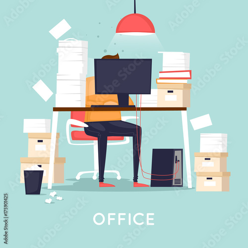 Lot of work. Flat design vector illustration. 
