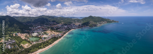 Turquoise Andaman Sea And Kamala Beach, Phuket, Thailand, Aerial Panorama Shot