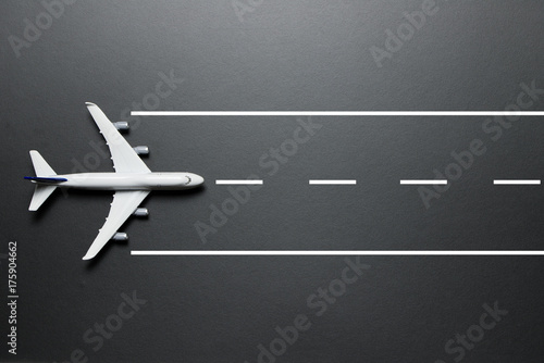 Model airplane on runway