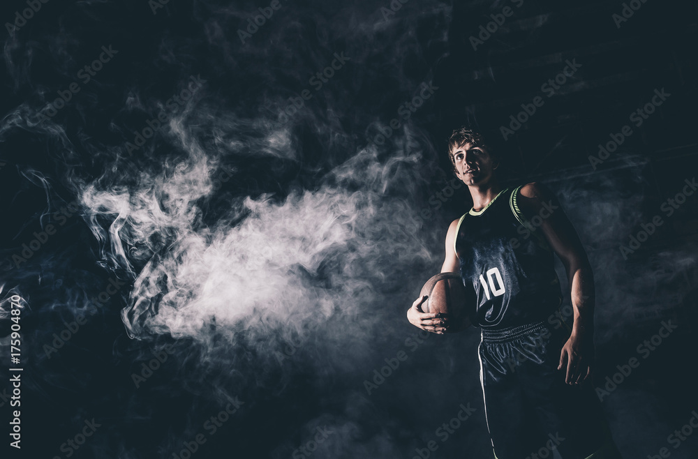 Basketball player in different poses with ball Vector Image