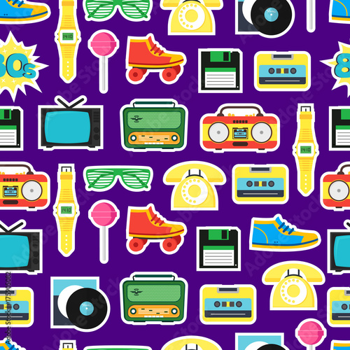 Cartoon Eighties Style Symbol Background Pattern. Vector