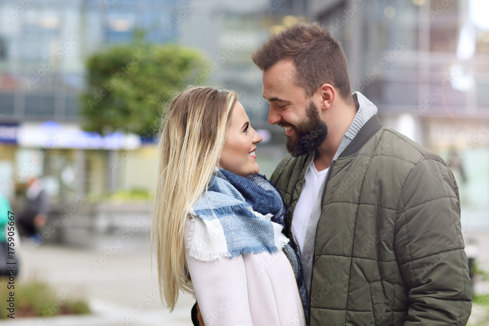 Young couple hugging in the city Young couple hugging in the city