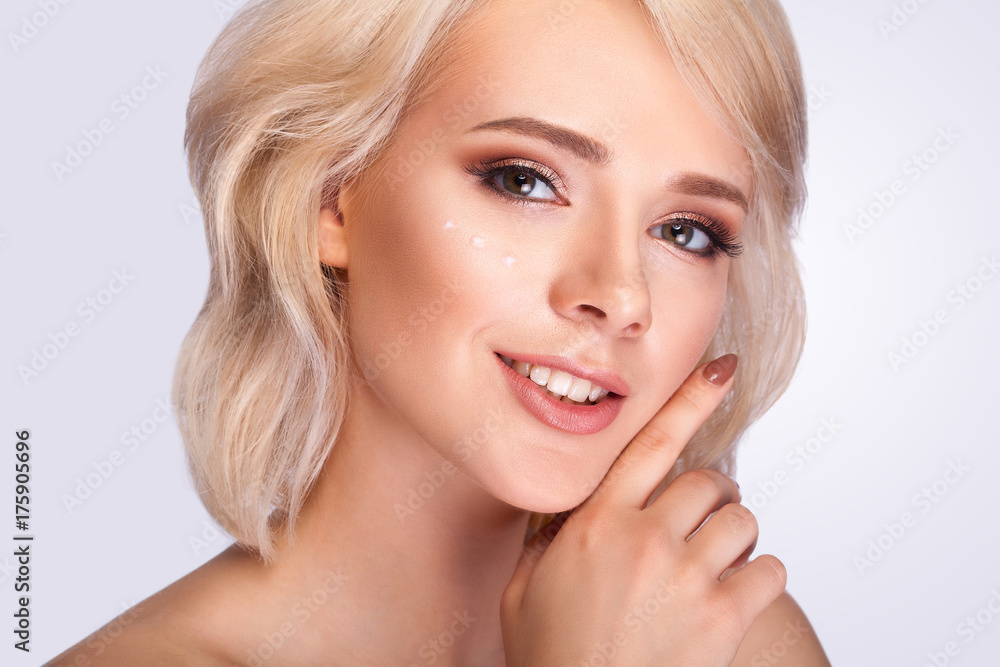 Woman Beauty Face. Portrait Girl With Soft Skin, Natural Makeup Woman Beauty Face. Portrait Girl With Soft Skin, Natural Makeup