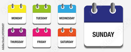 Kalender 7er Set Wochentage englisch bunt