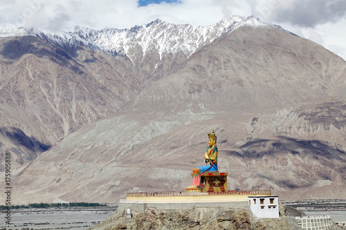 Statue of Buddha near Diskit Monastery in Nubra Valley, Ladakh, India