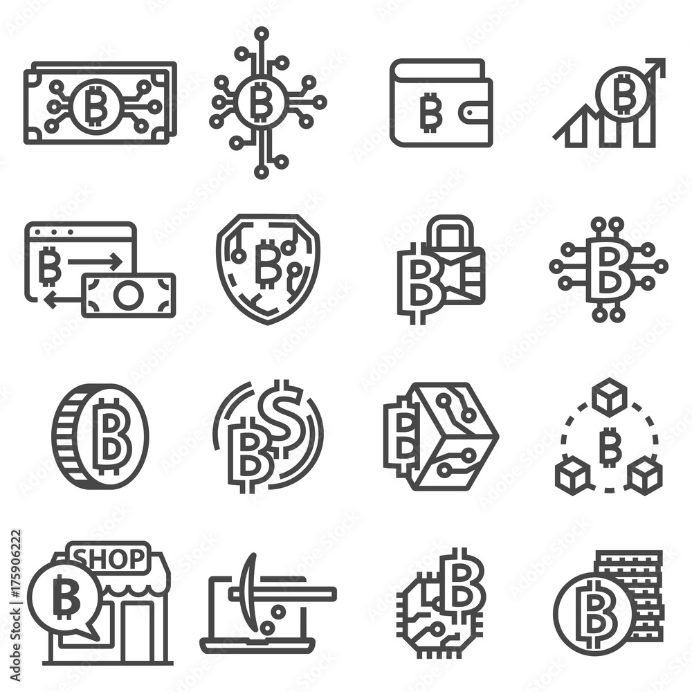 Vector line Bitcoin icons set Vector line Bitcoin icons set