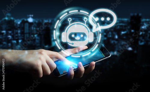 Obraz na płótnie Businessman chatting with chatbot application 3D rendering
