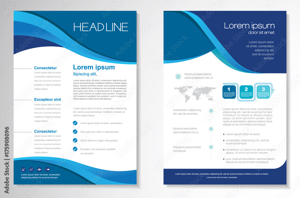 Template vector design for Brochure, Annual Report, Magazine, Poster, Corporate Presentation, Portfolio, Flyer, layout modern with blue color size A4, Front and back, Easy to use and edit. Template vector design for Brochure, Annual Report, Magazine, Poster, Corporate Presentation, Portfolio, Flyer, layout modern with blue color size A4, Front and back, Easy to use and edit.