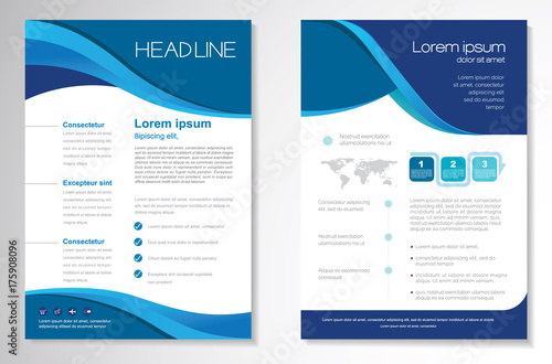 Template vector design for Brochure, Annual Report, Magazine, Poster, Corporate Presentation, Portfolio, Flyer, layout modern with  blue color size A4, Front and back, Easy to use and edit.