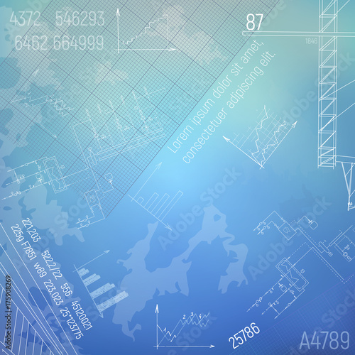 Blueprints with boiler room. Engineering construction drawings. Vector illustrations.