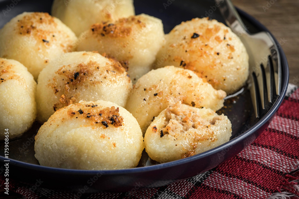 Potato dumplings with meat. Potato dumplings with meat.