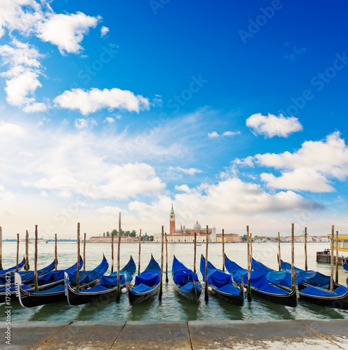 Gondolas moored by Saint Mark square. Venice, Venezia, Italy, Europe