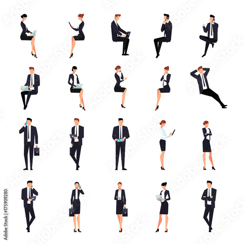 Set of businessmen in a flat style isolated on a white background.