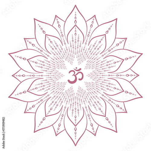 Mandala frame with Om symbol. Hand drawn oriental ornament for greeting card, invitation, coloring book, yoga poster.