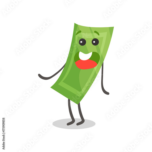 Cute smiling paper money humanized character, money and finance concept cartoon vector Illustration