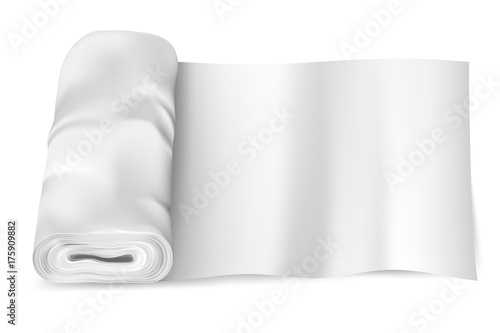 Realistic, empty, white fabric (textile, cloth, silk) roll. Mockup for your pattern. Vector illustration