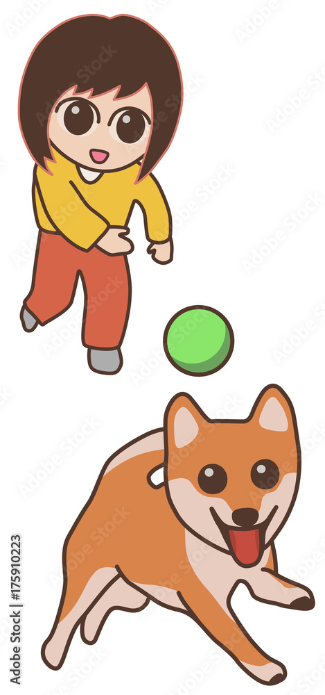 犬とボール遊びをする女性 柴犬 Stock Vector Adobe Stock
