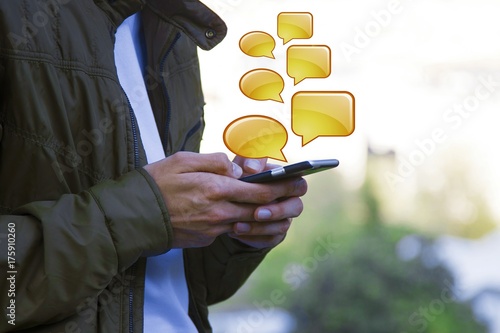 hands with mobile phone chatting and chatting with messages