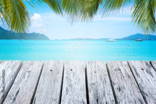 Coconut leaf and beautiful sea background in summer.