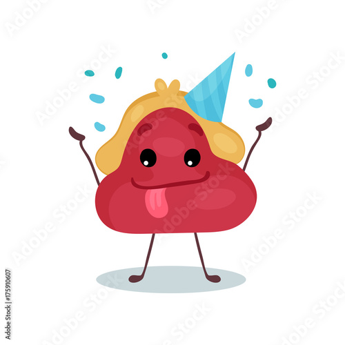 Funny smiling purse humanized character in party hat, money and finance concept cartoon vector Illustration
