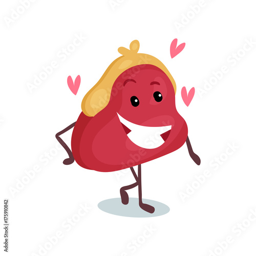Funny happy purse in love humanized character, money and finance concept cartoon vector Illustration
