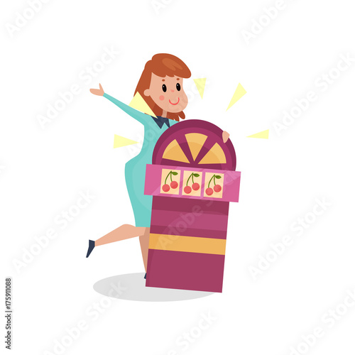 Young woman suffering from gambling addiction cartoon vector Illustration